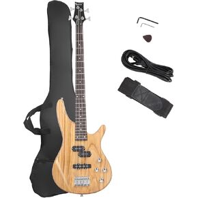 GLARRY 4 String GJazz Electric Bass Guitar Full Size Right Handed with Guitar Bag, Amp Cord and Beginner Kits (Burly Wood) in Kuwait