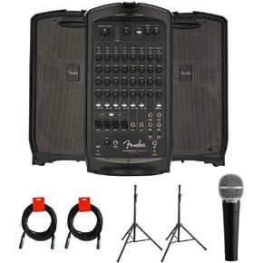 نظام PA المحمول من Fender Passport Venue Series 2 مع ميكروفون صوتي وحامل مكبر صوت 2X وحزمة كابل 2X XLR-XLR in Kuwait