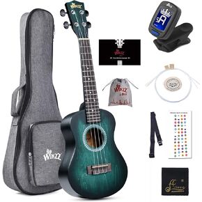 WINZZ HAND RUBBED Series - 21 Inches Soprano Ukulele Vintage Hawaiian Uke with Online Lessons, Bag, Tuner, Strap, Extra Strings, Fingerboard Sticker, Black