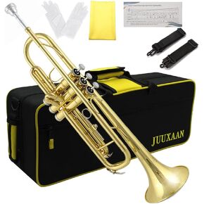 أداة بوق Bb من JUUXAAN نحاسية قياسية مع حافظة صلبة، حامل بوق خمس أرجل، قفازات، فتحة فم 7C وزيت صمام للمبتدئين (فضي) in Kuwait