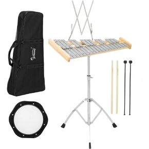 GLARRY 32 ملاحظة قرع Glockenspiel Bell Kit مجموعة أدوات إكسيليفون مع وسادة تدريب 8 بوصات، حامل الموسيقى، المطارق، عصي الطبل وحقيبة حمل in Kuwait