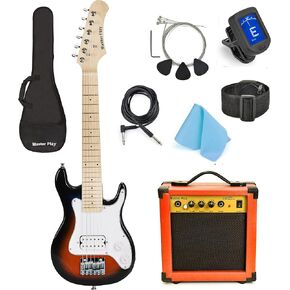 Master Play 30 Inch Electric Guitar, For Kids/beginner With Complete Starter Kit, 20 Watt Amp, 6 Extra String, Picks, Gig Bag, Shoulder Strap, Digital tuner, Cable, Wash Cloth