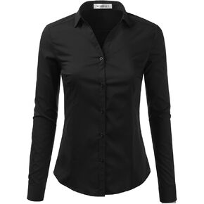 DOUBLJU Basic Slim Fit Long Sleeve Button Down Collared Shirts for Women with Plus Size in Saudi Arabia