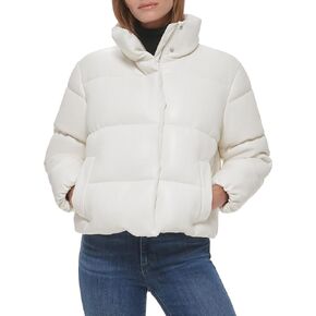 Calvin Klein Women's Short Faux-Leather Puffer Jacket in Saudi Arabia
