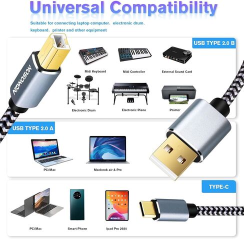 HOSONGIN USB Printer Cable Cord 10 Feet, USB 2.0 Type A to Type B MIDI Cable Compatible with Midi Keyboard, Midi Controller, Piano, Audio Interface Recording, USB Microphone, Length 10 Feet in Kuwait