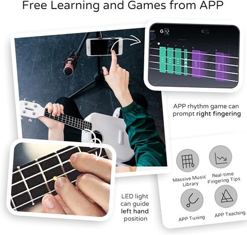 القيثارة للحفلات الموسيقية للمبتدئين مقاس 23 بوصة القيثارة الذكية مع إرشادات التمارين التفاعلية المرئية الذكية، والدروس عبر الإنترنت، و72 مصباح LED، والقيثارة الاحترافية للضبط التلقائي in Kuwait