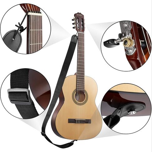 اشثورب جيتار صوتي كلاسيكي كامل الحجم 39 انش، خشب تونوود فاخر مع لمسة نهائية طبيعية كلاسيكية، اوتار نايلون، حقيبة جيغ، حزام، ريشة in Kuwait