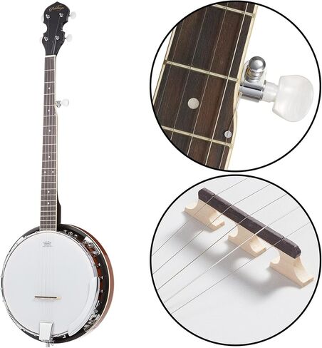 Ashthorpe 5-String Banjo, Left Handed - Full Size with 24 Brackets, Closed Back, Mahogany Resonator, and Geared 5th Tuner in Kuwait