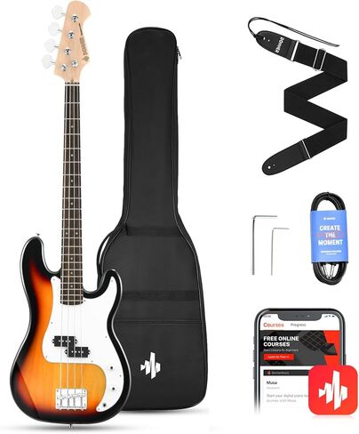 Donner Electric Bass Guitar 4 Strings Full-Size Standard Bass PB-Style Beginner Kit Black for Starter with Free Online Lesson Gig Bag Guitar Strap and Guitar Cable, DPB-510D in Saudi Arabia