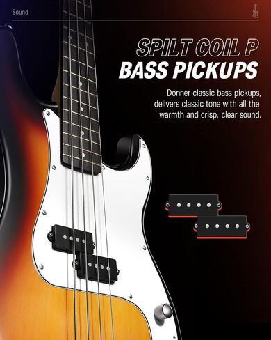 Donner Electric Bass Guitar 4 Strings Full-Size Standard Bass PB-Style Beginner Kit Black for Starter with Free Online Lesson Gig Bag Guitar Strap and Guitar Cable, DPB-510D in Saudi Arabia