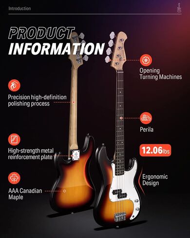 Donner Electric Bass Guitar 4 Strings Full-Size Standard Bass PB-Style Beginner Kit Black for Starter with Free Online Lesson Gig Bag Guitar Strap and Guitar Cable, DPB-510D in Saudi Arabia
