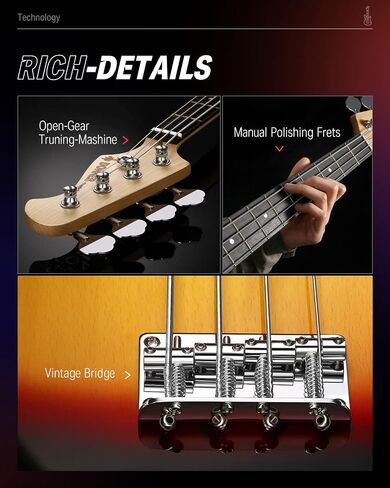 Donner Electric Bass Guitar 4 Strings Full-Size Standard Bass PB-Style Beginner Kit Black for Starter with Free Online Lesson Gig Bag Guitar Strap and Guitar Cable, DPB-510D in Saudi Arabia