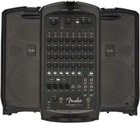 نظام PA المحمول من Fender Passport Venue Series 2 مع ميكروفون صوتي وحامل مكبر صوت 2X وحزمة كابل 2X XLR-XLR in Kuwait