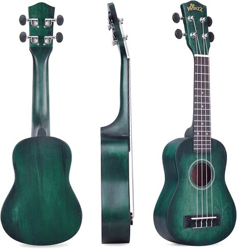 WINZZ HAND RUBBED Series - 21 Inches Soprano Ukulele Vintage Hawaiian Uke with Online Lessons, Bag, Tuner, Strap, Extra Strings, Fingerboard Sticker, Black in Kuwait