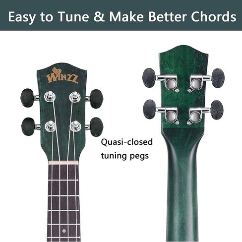 WINZZ HAND RUBBED Series - 21 Inches Soprano Ukulele Vintage Hawaiian Uke with Online Lessons, Bag, Tuner, Strap, Extra Strings, Fingerboard Sticker, Black in Kuwait