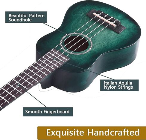 WINZZ HAND RUBBED Series - 21 Inches Soprano Ukulele Vintage Hawaiian Uke with Online Lessons, Bag, Tuner, Strap, Extra Strings, Fingerboard Sticker, Black in Kuwait