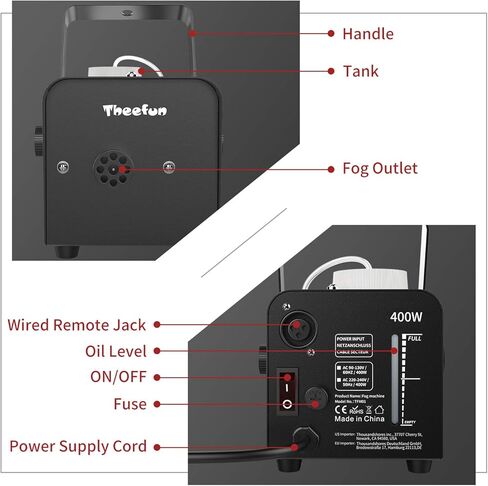 Theefun Fog Machine - 2000CFM Smoke Machine with Wired and Wirelss Remote Control - 400W Halloween Fog Machine with Handle for Christmas Wedding Party and Stage Effect(Size 9.06x4.33x4.53inch) in Kuwait