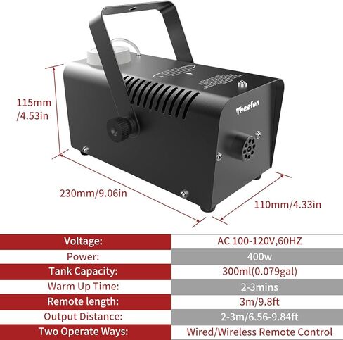 Theefun Fog Machine - 2000CFM Smoke Machine with Wired and Wirelss Remote Control - 400W Halloween Fog Machine with Handle for Christmas Wedding Party and Stage Effect(Size 9.06x4.33x4.53inch) in Kuwait