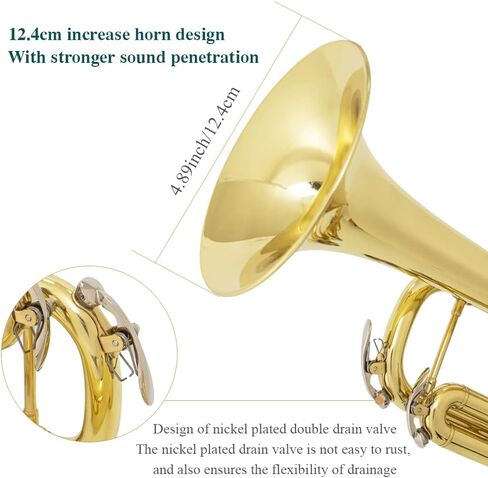 أداة بوق Bb من JUUXAAN نحاسية قياسية مع حافظة صلبة، حامل بوق خمس أرجل، قفازات، فتحة فم 7C وزيت صمام للمبتدئين (فضي) in Kuwait