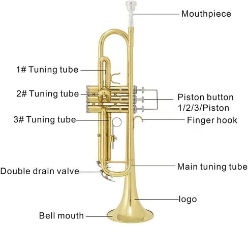 أداة بوق Bb من JUUXAAN نحاسية قياسية مع حافظة صلبة، حامل بوق خمس أرجل، قفازات، فتحة فم 7C وزيت صمام للمبتدئين (فضي) in Kuwait