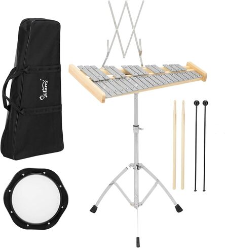 GLARRY 32 ملاحظة قرع Glockenspiel Bell Kit مجموعة أدوات إكسيليفون مع وسادة تدريب 8 بوصات، حامل الموسيقى، المطارق، عصي الطبل وحقيبة حمل in Kuwait