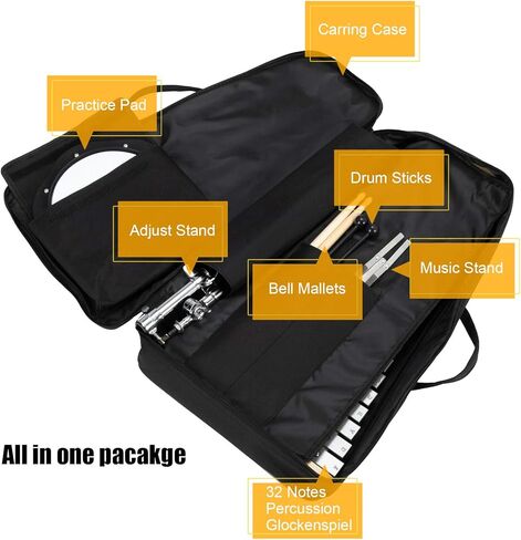 GLARRY 32 ملاحظة قرع Glockenspiel Bell Kit مجموعة أدوات إكسيليفون مع وسادة تدريب 8 بوصات، حامل الموسيقى، المطارق، عصي الطبل وحقيبة حمل in Kuwait