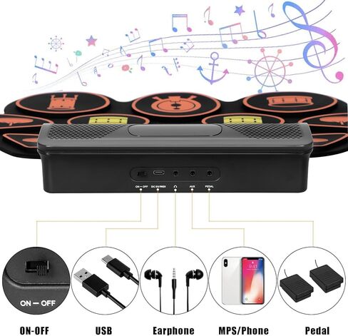مجموعة طبول إلكترونية مكونة من 9 وسادات، وسادة قابلة للطي مع مقبس سماعة الرأس ومكبر صوت مدمج، وسادة تدريب الطبل لمدة 10 ساعات من اللعب، هدية رائعة لعطلة عيد الميلاد وعيد الميلاد للأطفال البالغين in Kuwait