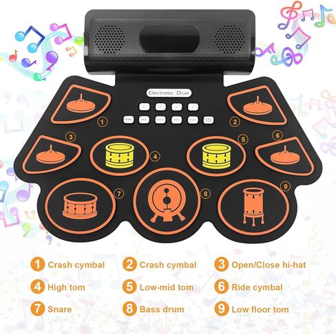 مجموعة طبول إلكترونية مكونة من 9 وسادات، وسادة قابلة للطي مع مقبس سماعة الرأس ومكبر صوت مدمج، وسادة تدريب الطبل لمدة 10 ساعات من اللعب، هدية رائعة لعطلة عيد الميلاد وعيد الميلاد للأطفال البالغين in Kuwait