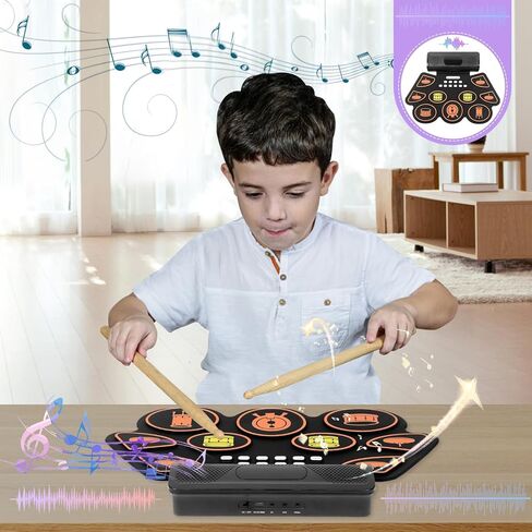 مجموعة طبول إلكترونية مكونة من 9 وسادات، وسادة قابلة للطي مع مقبس سماعة الرأس ومكبر صوت مدمج، وسادة تدريب الطبل لمدة 10 ساعات من اللعب، هدية رائعة لعطلة عيد الميلاد وعيد الميلاد للأطفال البالغين in Kuwait