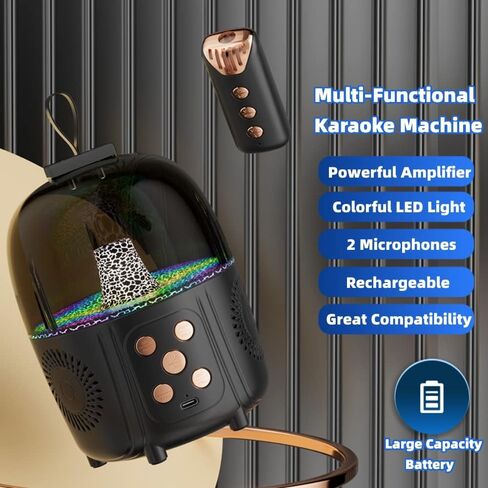 Kids Bluetooth Karaoke Machine with 2 Wireless Microphones, Portable Karaoke Speaker Music Player with LED Light for Kids and Adult Party Gift (Pink) in Kuwait