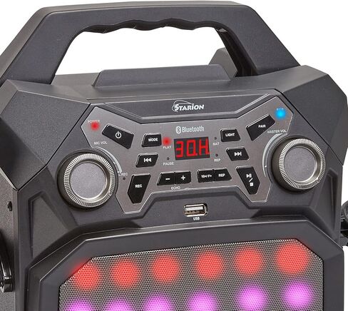 Starion KS829-B جهاز كاريوكي بلوتوث l تصميم بقاعدة مع عرض ضوئي l 4 مكبرات صوت مدمجة ومكبرات صوت l منفذا USB للبلوتوث / تسجيل وتشغيل ملفات MP3 l تأثير كرة الديسكو l ميكروفونان in Kuwait