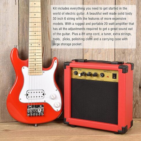 Master Play 30 Inch Electric Guitar, For Kids/beginner With Complete Starter Kit, 20 Watt Amp, 6 Extra String, Picks, Gig Bag, Shoulder Strap, Digital tuner, Cable, Wash Cloth in Saudi Arabia