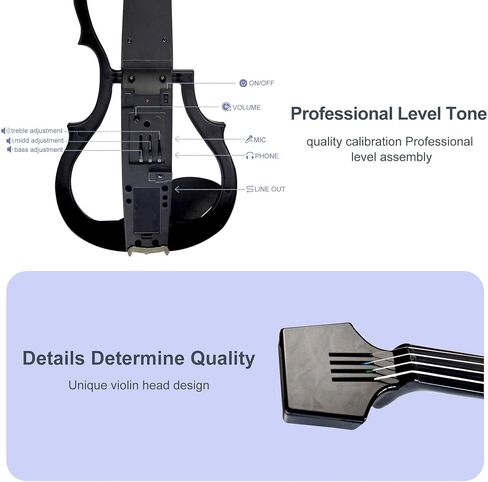 كمان كهربائي فاخر من ألياف الكربون بالحجم الكامل 4/4، كمان كهربائي صامت احترافي للبالغين والمراهقين، كمان كهربائي مع التقاط احترافي-ZNDS-2301 in Kuwait