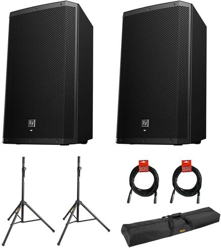 Electro-Voice ZLX-15BT 15" 2-Way 1000W Bluetooth Powered Loudspeaker (Pair) with 2X Steel Speaker Stand, Stand Bag 51"& 2X XLR Cable Bundle in Kuwait