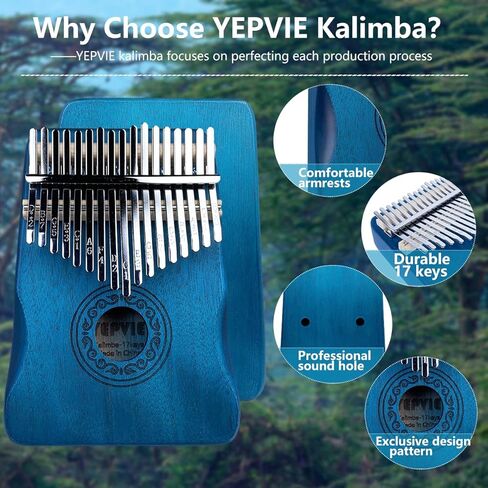 YEPVIE Kalimba 17 Key، بيانو Kalimba الإبهام الاحترافي مع أدوات التعلم، بيانو الإصبع الفريد من نوعه Kalimba Musical Instruments هدية رائعة للأطفال والكبار (بني) in Kuwait