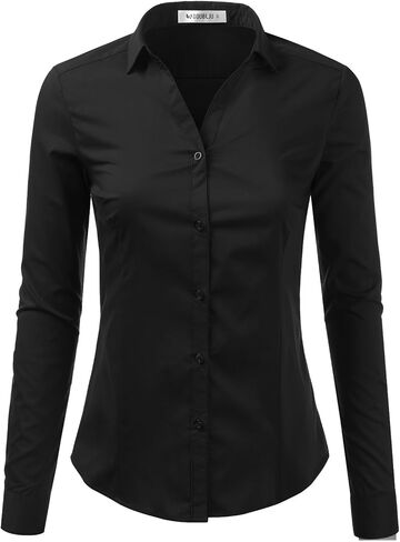 DOUBLJU Basic Slim Fit Long Sleeve Button Down Collared Shirts for Women with Plus Size in Saudi Arabia