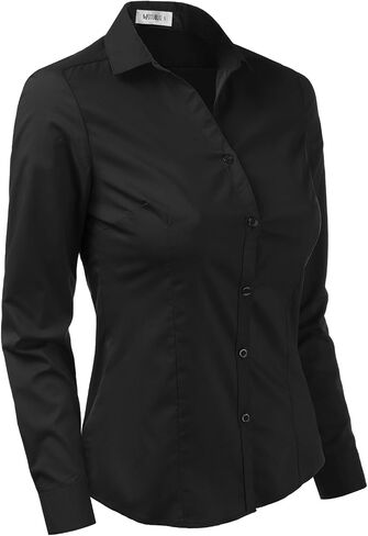 DOUBLJU Basic Slim Fit Long Sleeve Button Down Collared Shirts for Women with Plus Size in Saudi Arabia