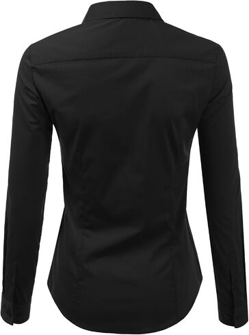 DOUBLJU Basic Slim Fit Long Sleeve Button Down Collared Shirts for Women with Plus Size in Saudi Arabia