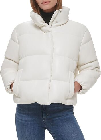 Calvin Klein Women's Short Faux-Leather Puffer Jacket in Saudi Arabia