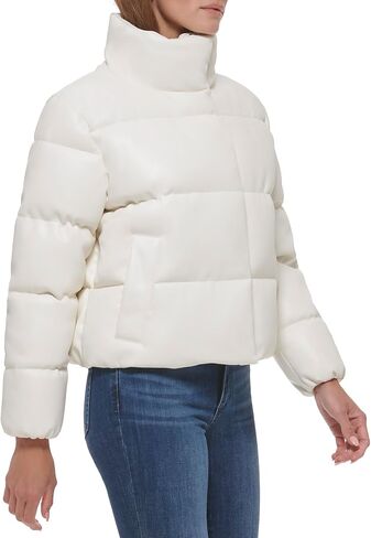 Calvin Klein Women's Short Faux-Leather Puffer Jacket in Saudi Arabia
