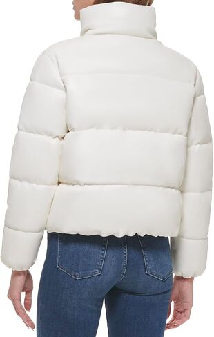 Calvin Klein Women's Short Faux-Leather Puffer Jacket in Saudi Arabia