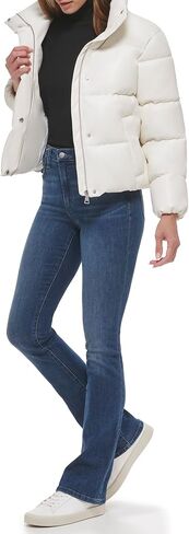 Calvin Klein Women's Short Faux-Leather Puffer Jacket in Saudi Arabia