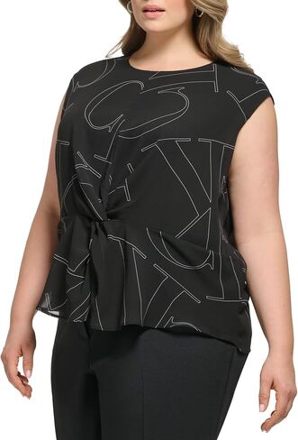 Calvin Klein Women's Plus Size Printed Flowy Knot Detailing Poly Chiffon Sleeveless in Saudi Arabia