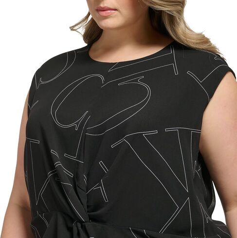 Calvin Klein Women's Plus Size Printed Flowy Knot Detailing Poly Chiffon Sleeveless in Saudi Arabia