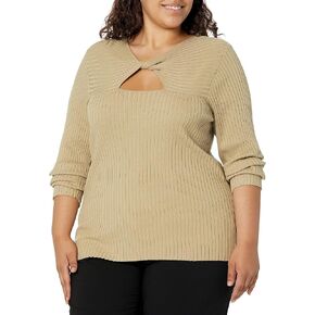 Calvin Klein Women's Plus Size Everyday Viscose Nylon Knot Key Hole Ribbed Sweater