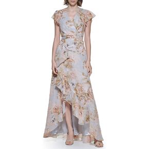 Calvin Klein Women's Sleeveless V-Neck Gown with Shirred Bodice Dress