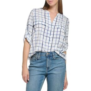 Calvin Klein Women's V-Neck Roll Sleeve Blouse