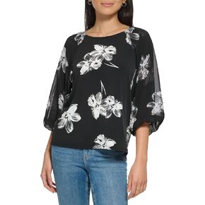 Calvin Klein Women's Printed Lantern Matte Jersey Long Sleeve Blouse in Saudi Arabia