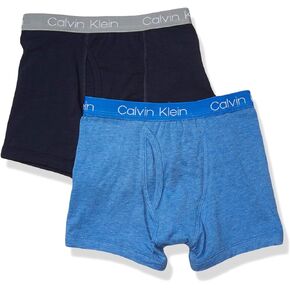 Calvin Klein Little Boys' CK Cotton Assorted Boxer Briefs Underwear, Multipack, 2 Pack - Blue Heather, black Iris, 12-14 in Kuwait