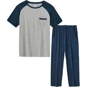 MoFiz Men's Pajamas Set Short Sleeve Bottom PJ's Pants Bedroom Pijama Sleep Night Suit 2 Piece Pjs Set Ultra Soft in Saudi Arabia